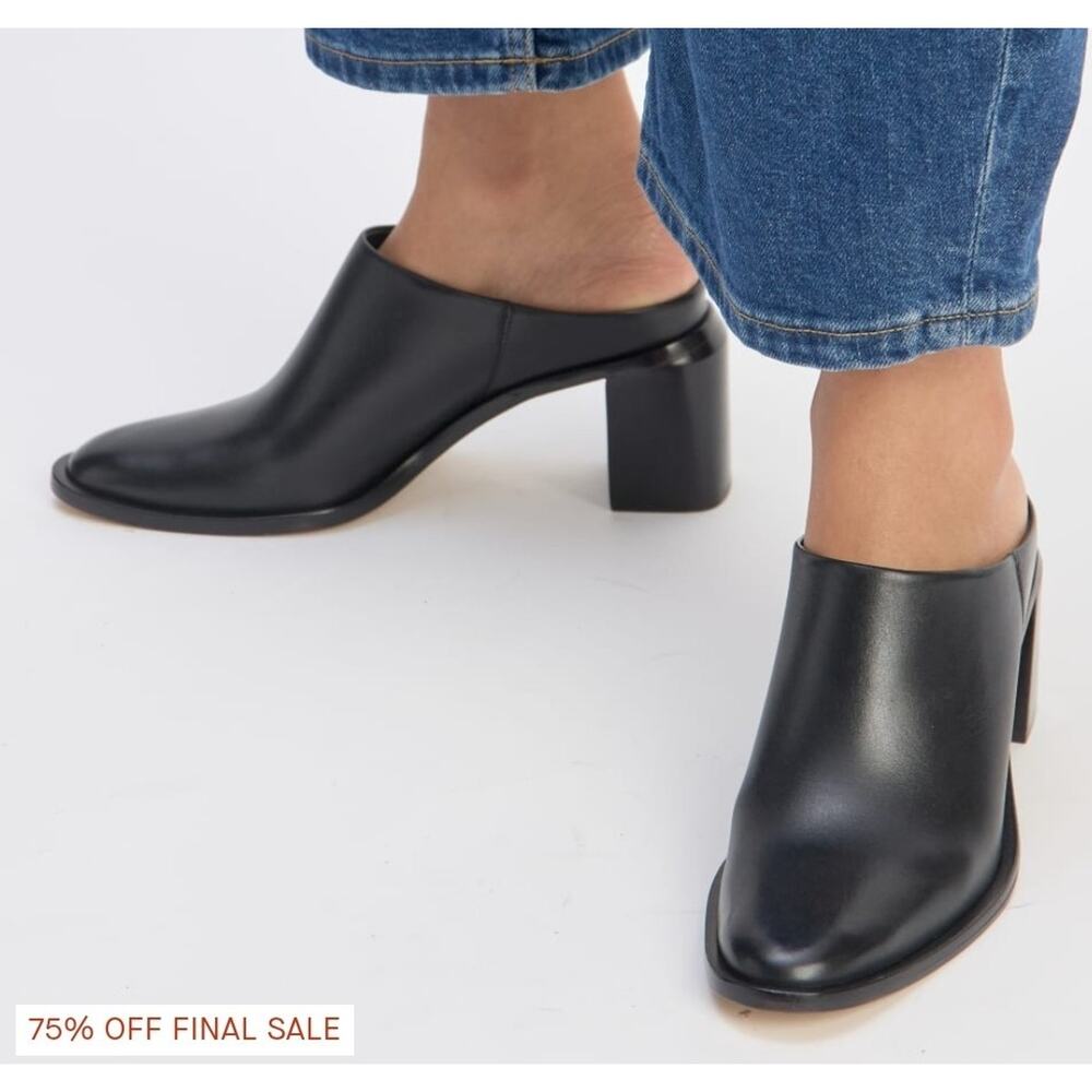 New Everlane The Outlaw Heel Mule Womens size 8 black leather Block Heel
